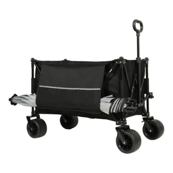 DSVIMOY Collapsible Foldable Extended Wagon, Folding Garden Cart with Drink Holders and Side Pocket, Black, 37.4"*23.03"*38.98 image {1}