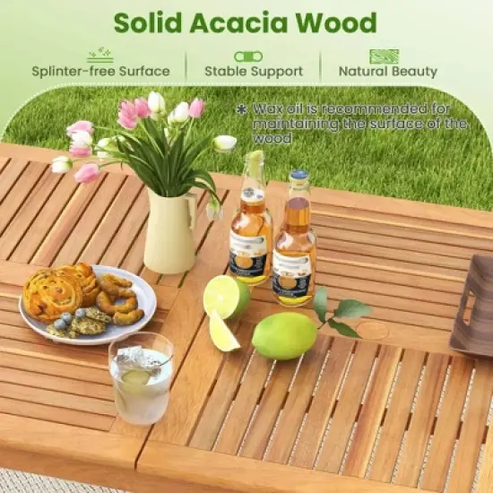 Costway 6-Person Outdoor Acacia Wood Dining Table with 1.96" Umbrella Hole Rectangular image {9}