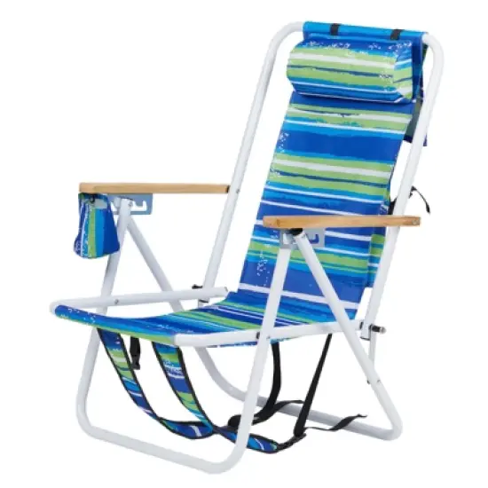 FURNIinspire Outdoor Portable Chair 4 Position Reclining with Cup Holder for Outdoor Relaxation, Blue Green Stripes, 23"*21.7"*31.5" image {5}