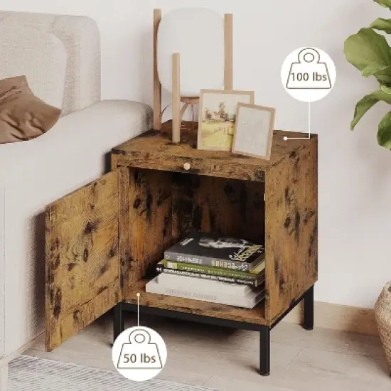 GustoWave Rattan Nightstand Set Of 2, Modern Farmhouse End Table With Storage Cabinet And 1 Door Or Living Room Bedroom, Brown+Black image {6}