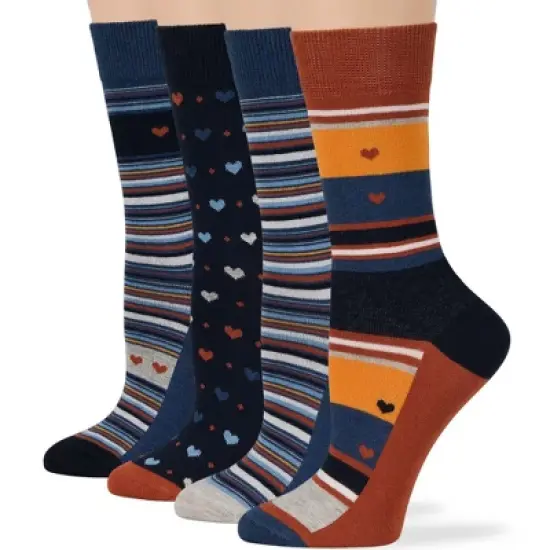 Women Cotton Calf Patterned Socks - 4 Pack - Striped, Dot, Geometric - M/L - Black, Brown, Navy | 7BIGSTARS KINGDOM image {4}