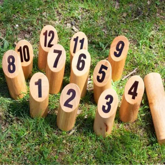 GSE Hardwood 12 Numbered Viking Bowling Toss Game Yard Lawn Throwing Game image {5}