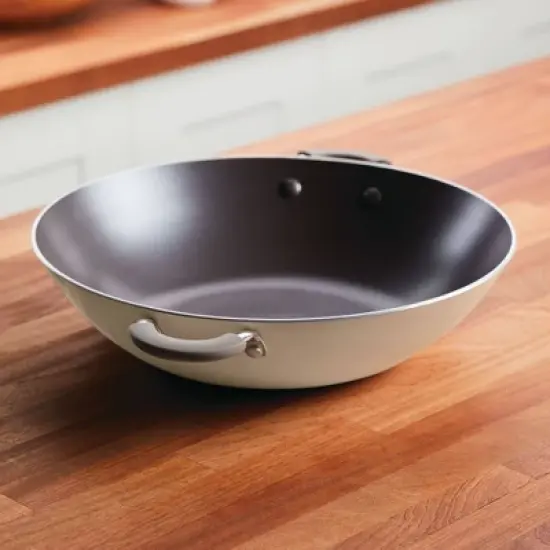 Rachael Ray Cook + Create 14" Nonstick Aluminum Wok Almond image {7}