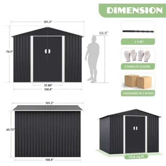 Sandinrayli 8.4 ft. W x 8.4 ft. D Outdoor Storage Metal Shed Garden Tool Steel Shed with Sliding Doors and Vents(70.56 sq. ft.) image {2}