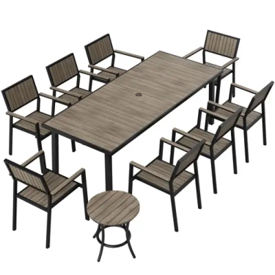 Pamapic 10-Piece Aluminum Outdoor Patio Dining Set with Rectangle Table, Small Side Table and 8-Stackable Chairs image {2}