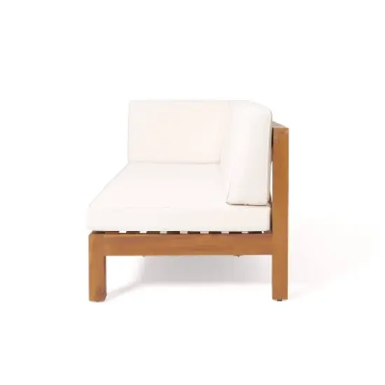 2pc Brava Outdoor Acacia Wood Left Arm Loveseat & Coffee Table with Cushion Teak/Beige - Christopher Knight Home image {4}
