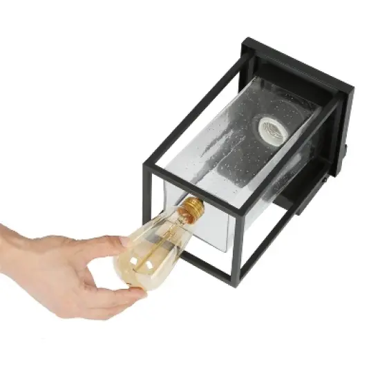 10" Metal/Seeded Glass Square Modern Outdoor Wall Light Black - LNC image {7}