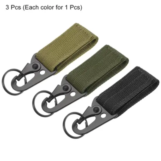Unique Bargains Belt Keeper Key Ring Set Nylon Webbing Strap Hanging Gear Buckle Black Green Khaki 3Pcs image {2}