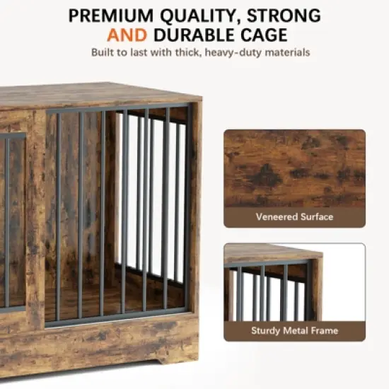 SUGIFT 2-in-1 47in Wooden Dog Crate Furniture for Large Dogs, Heavy-Duty Kennel with Double Doors, Stylish End Table Design image {6}