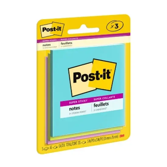 Post-it 3pk 3" x 3" Super Sticky Notes 45 Sheets/Pad - Miami Collection: Multicolor 3x3 Sticky Notes, Art & Design Theme image {8}
