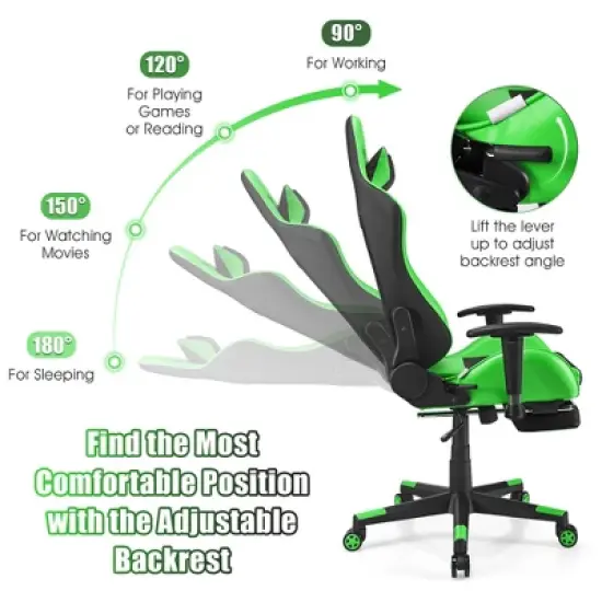 Costway Massage Gaming Chair Reclining Racing Office Computer Chair with Footrest White\Blue\Pink\Red image {4}