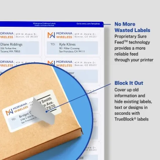 Avery TrueBlock Shipping Labels, Sure Feed Technology, Permanent Adhesive, 3-1/3" x 4", 150 Labels (8164) image {1}
