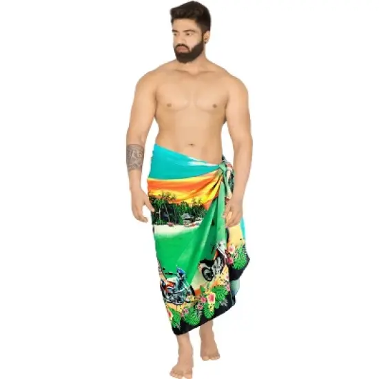 LA LEELA Men's Lava Lava Hawaiian Vacation Sarongs Summer Long Beach Cover Up Swimwear Holidays Pareo Beachwear for Men One Size Green, Floral image {1}