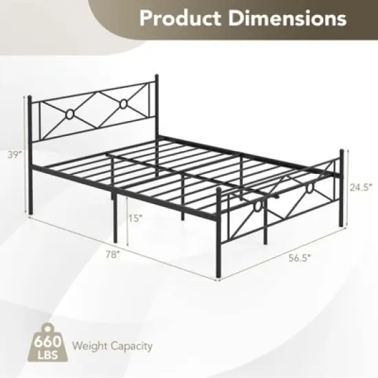 Costway Full/Queen Size Metal Platform Bed Frame w/ Headboard Mattress Foundation image {4}