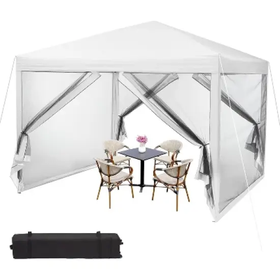 10 x 10 FT Pop Up Canopy, Party Tent with Mosquito Netting, Height Adjustable Instant Sun Shade, Portable Screen Shelter for Parties, Camping, Events image {11}