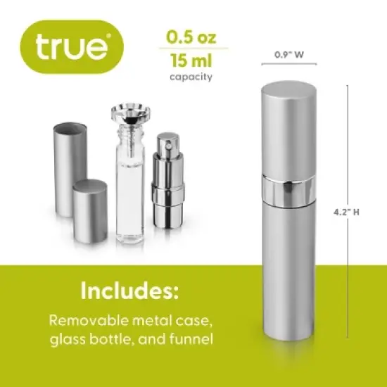 True Martini Atomizer Bar Mister with Refillable Canister and Funnel for Vermouth Spray, Glass Canister with Stainless Steel Case, 15ml Capacity image {2}