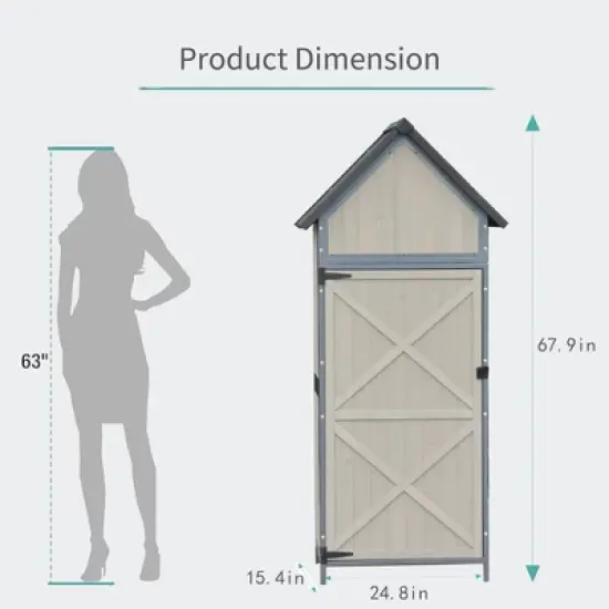 Outdoor Sheds Storage, Vertical Storage Sheds, Wooden Sheds with Metal Frame, Large Capacity Storage image {6}