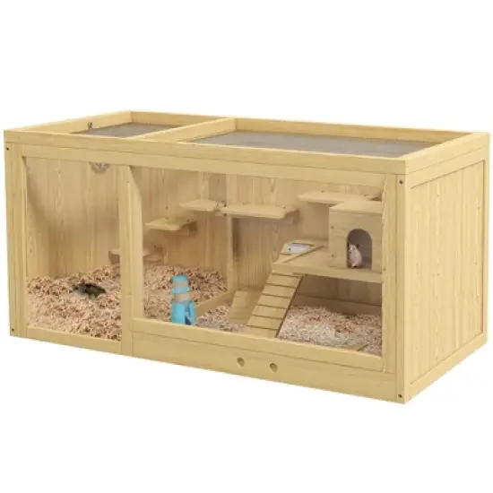 Akoasm Openable Multi-Layer Hamster & Gerbil Cage with Pull-out Tray, Seesaws, Water Bottle, Ladder For Small Animals image {2}