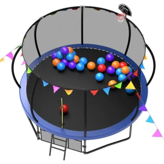 QingMoon 12FT Pumpkin Trampoline With Safety Enclosure Net Ladder,flag parts Weather-Resistant For Children & Adults Catering To The Festive Mood image {4}