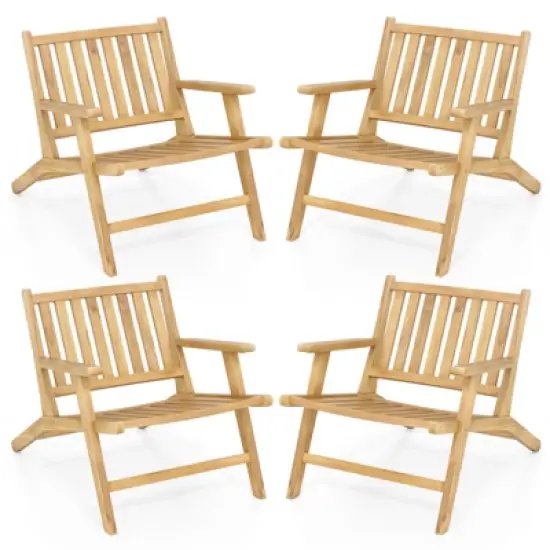 Tangkula 4PCS Teak Wood Outdoor Reclining Chair w/ Comfortable Backrest & Armrests image {10}