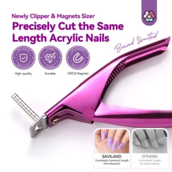 Saviland Magnetic Precision Nail Cutter: Rose Gold Clipper w/ Sizer Magnets - 15-Pc Artist's Essential Trimmer Set. image {1}