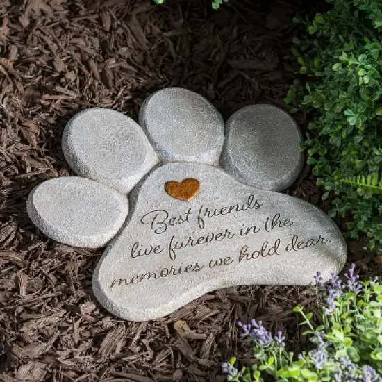Evergreen 11" Paw Shaped Pet Memorial Garden Stone, Best Friends Live Forever image {3}