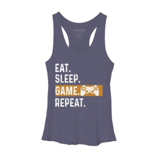 Women's Design By Humans Eat Sleep Game Repeat By MeowShop Racerback Tank Top image {2}