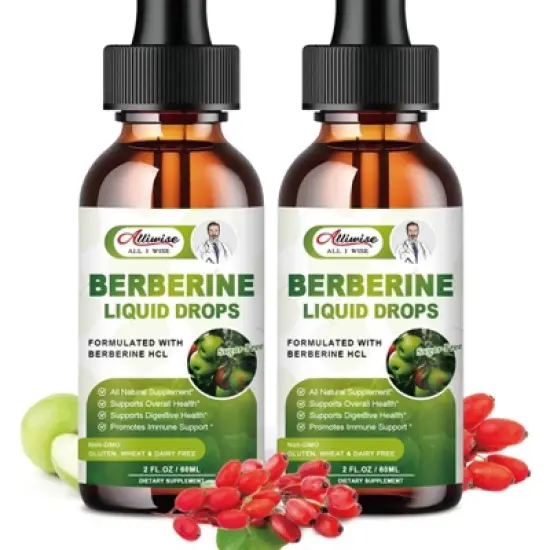 Alliwise (2 Pack) Berberine Liquid Drops Support Immune, Digestion System & Heart Health, 4 Fl Oz (Apple) image {6}