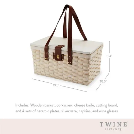 Twine Tahoe Outdoor Picnic Basket with Lid and Handle, Four Person Picnic Basket with Accessories Picnic Equipment 28-Piece Set image {2}