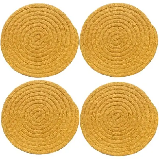 Home Marts Goods Gold Extra Thick Woven Trivet Round Placemats Natural Cotton Hot Potholder Mat Heat Resistant - 8"x8"(Pack of 4) image {6}