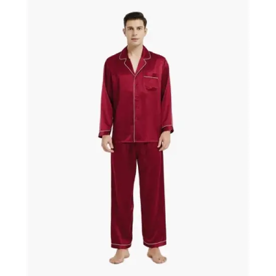 Mommesilk Piped Silk Pajamas For Men image {4}