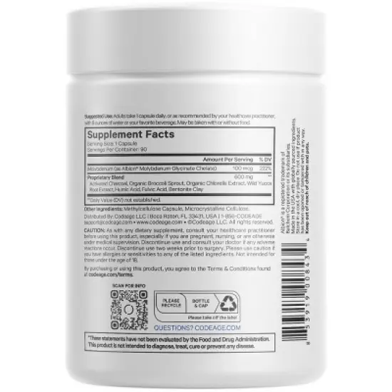 Codeage Binder + Activated Charcoal, Bentonite Clay, Molybdenum, Fulvic & Humic Acids - 90ct image {1}