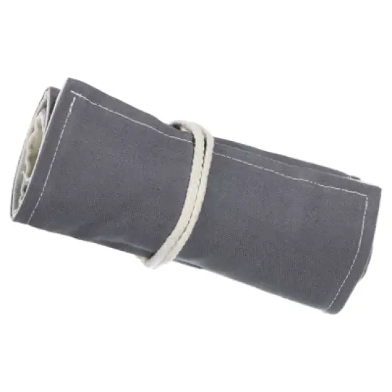 Unique Bargains Handmade Canvas Roll-Up Pencil Case Gray image {9}