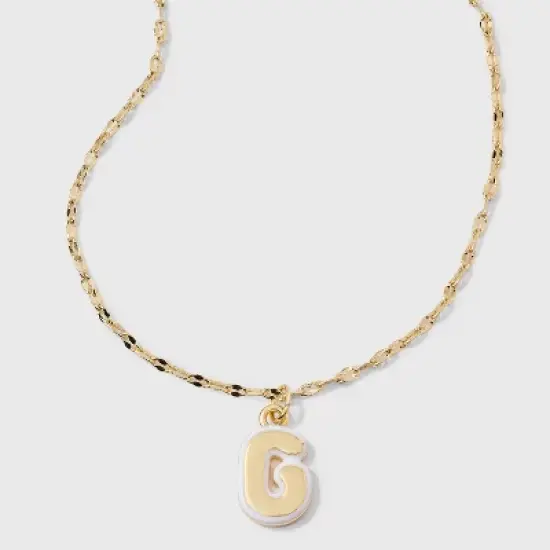 14K Gold Dipped Enamel Initial Pendant Necklace - A New Day&trade; Gold/White image {10}