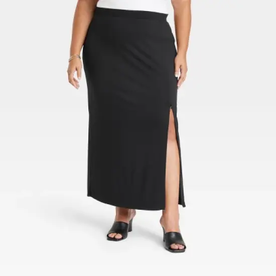 Women's Zip Slip Ponte Maxi A-Line Skirt - Ava & Viv&trade; Black image {3}