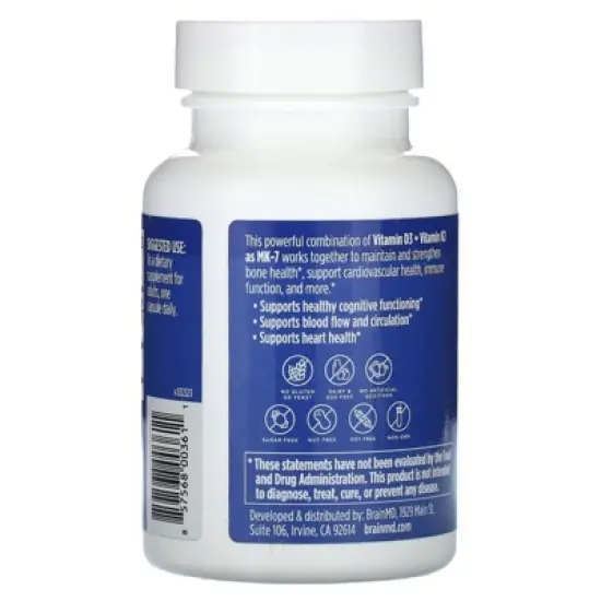 BrainMD Vitamin D3 + K2, 60 Vegetarian Capsules image {2}