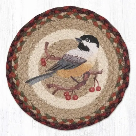 Earth Rugs Chickadee Round Trivet &ndash; 10" Songbird Print on Braided Natural Jute Table Mat image {3}