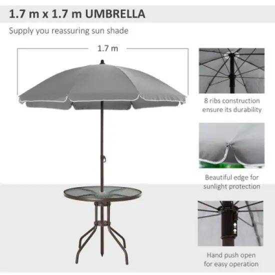 36.50"Outsunny 6 Piece Patio Dining Set for 4 with Umbrella, Outdoor Table and Chairs with 4 Folding Dining Chairs & Round Glass Table, Gray image {3}