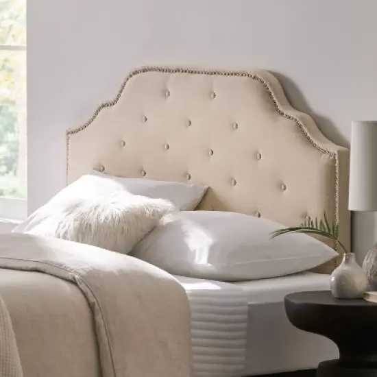 Contemporary Upholstered Headboard with Button Tufted Diamond Stitch & Nailhead Accents, Queen/Full Size Headboard -Christopher Knight Home image {3}