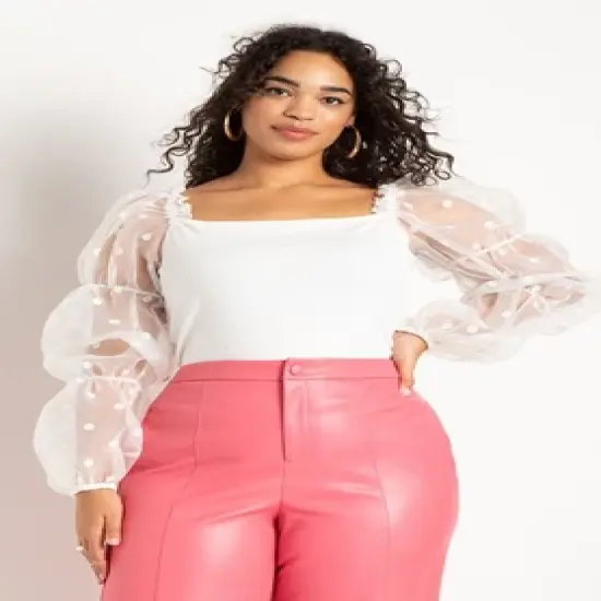 ELOQUII Women&rsquo;s Plus Size Flocked Organza Sleeve Top image {4}