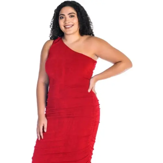 Womens Plus Size One Shoulder Ruched Bodycon Dress image {3}