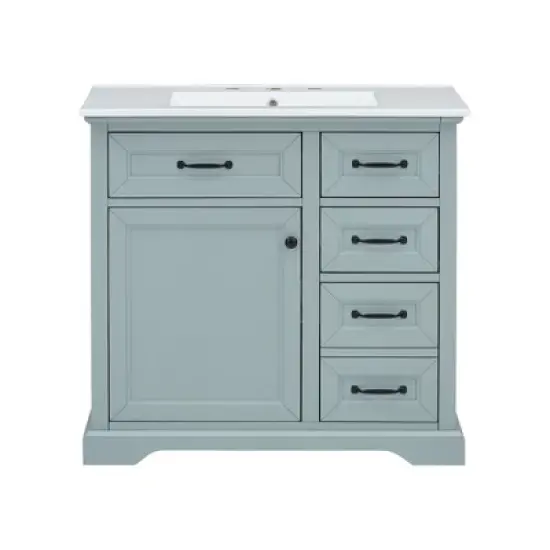 Christopher Knight Home Timeus 36" Modern Bathroom Vanity with Ceramic Sink, Drawers image {11}