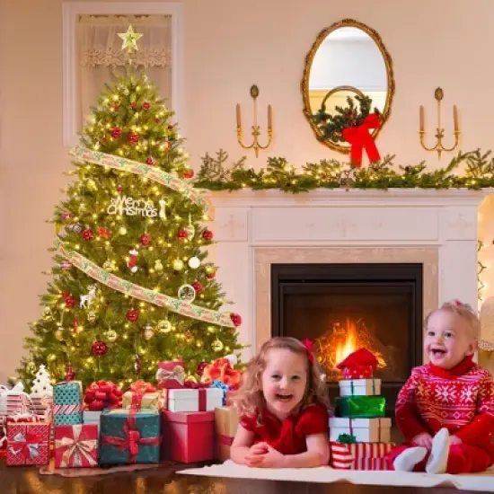 4.5/6/7.5/9/12FT Pre-Lit Artificial Christmas Tree with LEDs, PVC Branch Tips & Metal Stand - Easy Assembly Xmas Tree for Home Office Decor image {17}