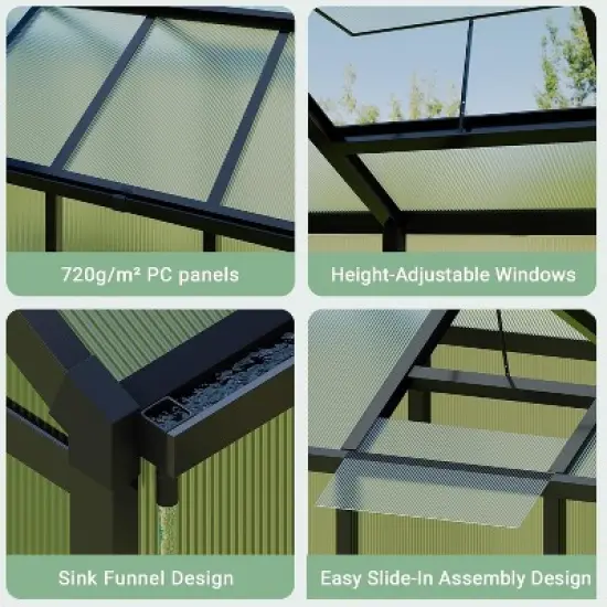 GustoWave  Walk-In Polycarbonate Greenhouse with Aluminum Frame, Black. image {6}