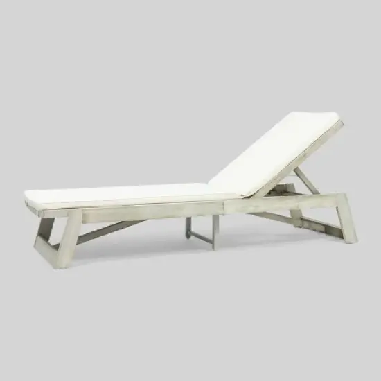 Maki Acacia Wood Chaise Lounge Light Gray/Cream - Christopher Knight Home: Weather-Resistant, Adjustable Back image {5}