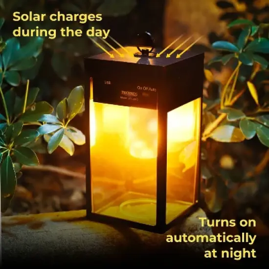 Techko Maid Solar Portable Outdoor Lantern with Flame Effect Matte Black image {3}