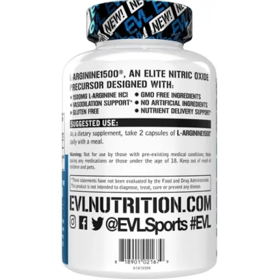 Evlution Nutrition L-Arginine1500 - Vasoldilation Support - 50 Servings image {2}