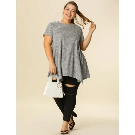 Agnes Orinda Women's Plus Size Ribbed Asymmetrical Hem Summer Casual Peasant Top image {2}