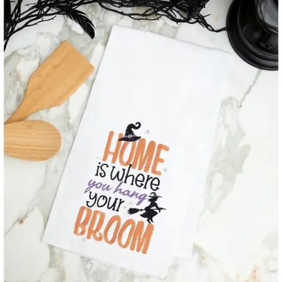 C&F Home Home is Where You Hang Your Broom Cotton Embroidered Halloween Flour Sack Kitchen Dishtowel image {1}