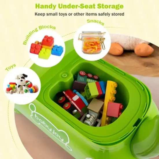 Babyjoy Ride on Toy Baby Dinosaur Sliding Car with4 Universal Casters Under-Seat Storage Green/Pink/White/Yellow image {6}